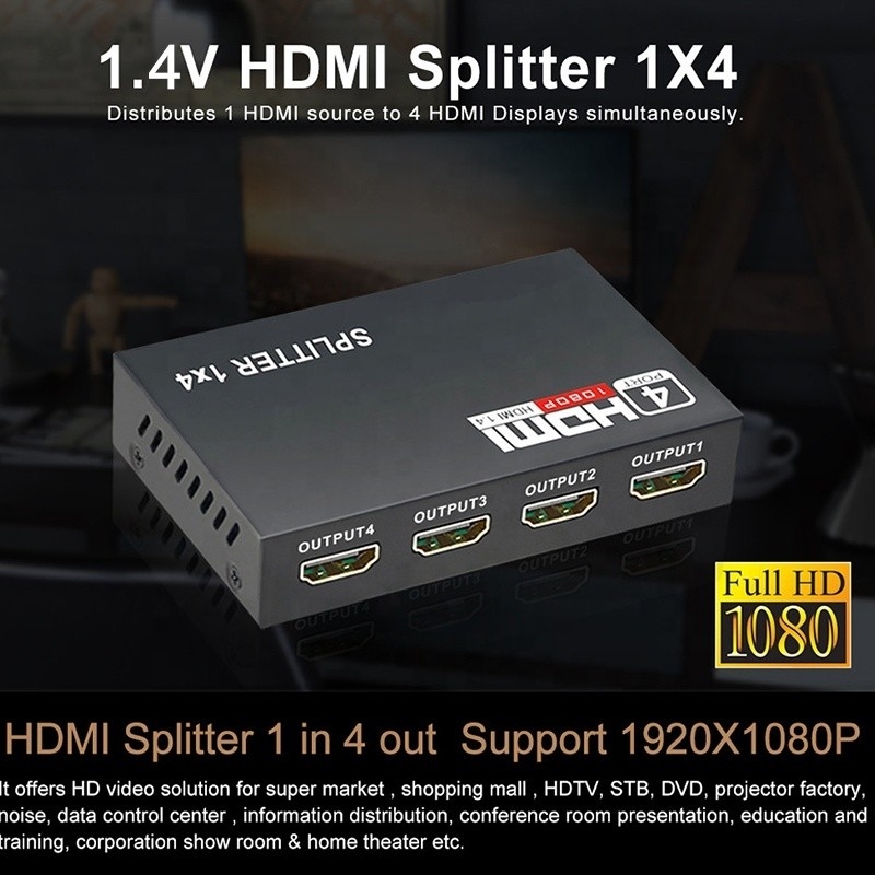 حرفه ای HDMI Splitter 1x4 Full HD 3D 1080P 4 پورت تبدیل کننده برای تلویزیون زن-زن