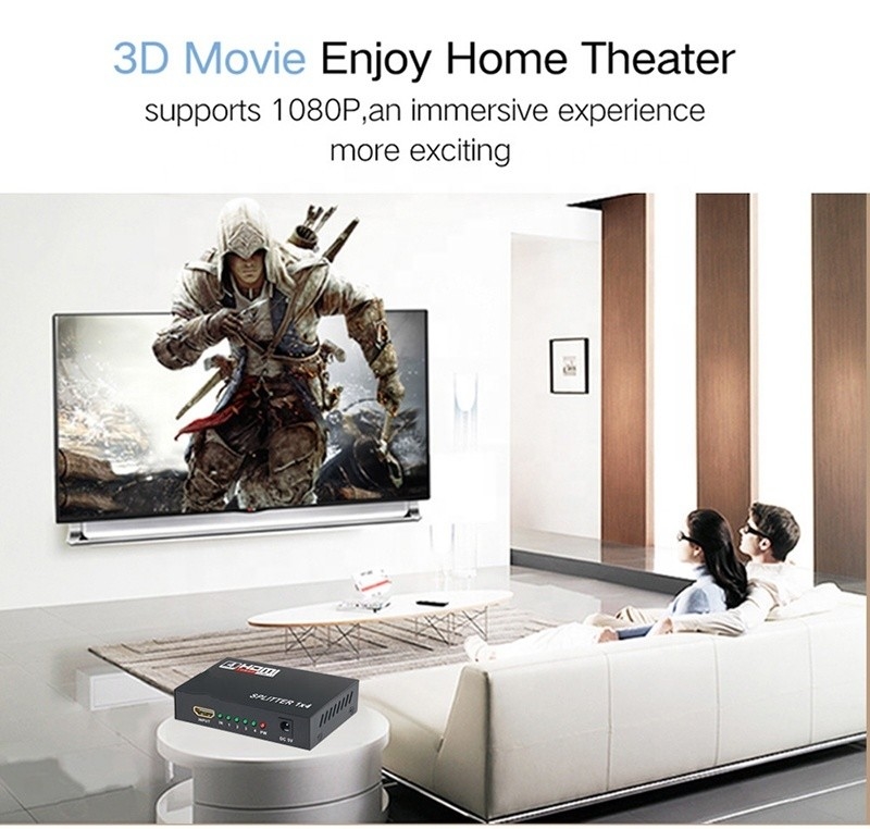 حرفه ای HDMI Splitter 1x4 Full HD 3D 1080P 4 پورت تبدیل کننده برای تلویزیون زن-زن