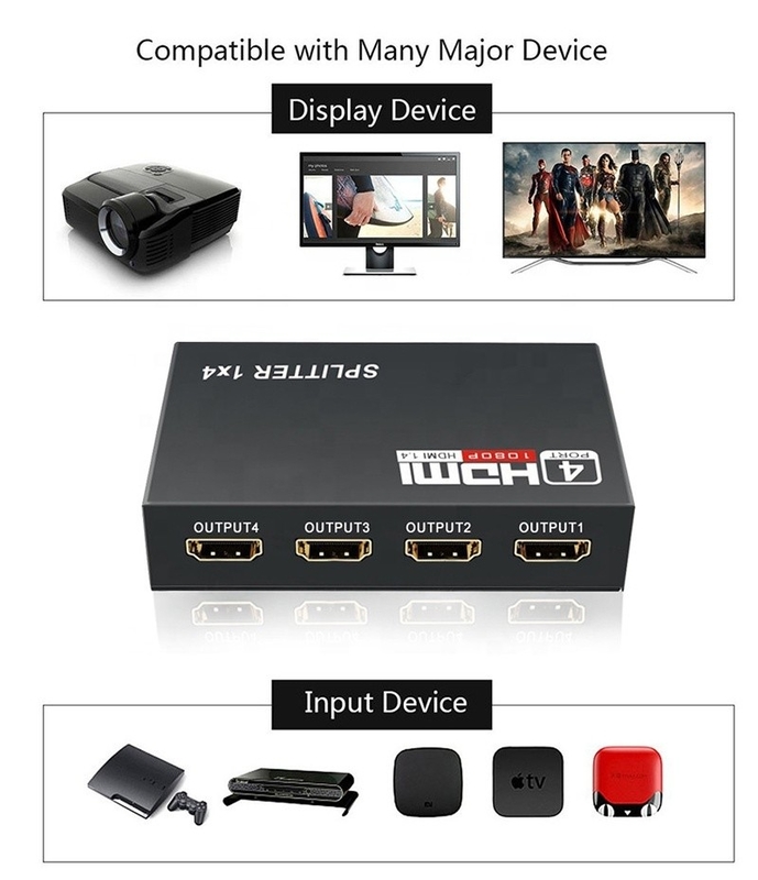 حرفه ای HDMI Splitter 1x4 Full HD 3D 1080P 4 پورت تبدیل کننده برای تلویزیون زن-زن