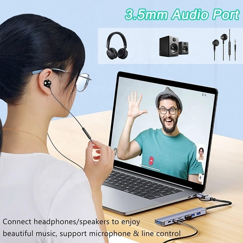 8-In-1 USB 3.0 Hub 3 * USB 2.0 3.5mm Audio SD / TF کارت خواننده خروجی برای انتقال داده و شارژ