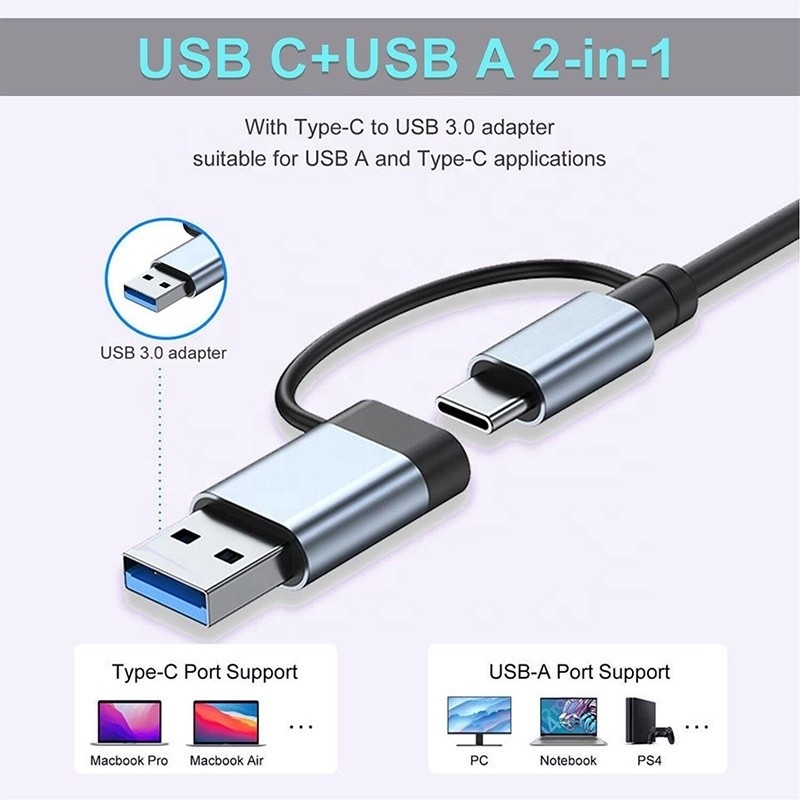 8-In-1 USB 3.0 Hub 3 * USB 2.0 3.5mm Audio SD / TF کارت خواننده خروجی برای انتقال داده و شارژ