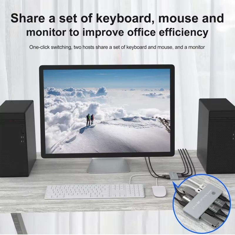 2-Port Displayport و USB KVM Switch 4K 144Hz 8K 60Hz 1.4 با رابط USB 1.4 DP
