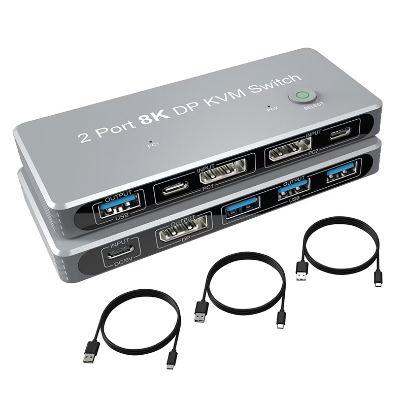 2-Port Displayport و USB KVM Switch 4K 144Hz 8K 60Hz 1.4 با رابط USB 1.4 DP