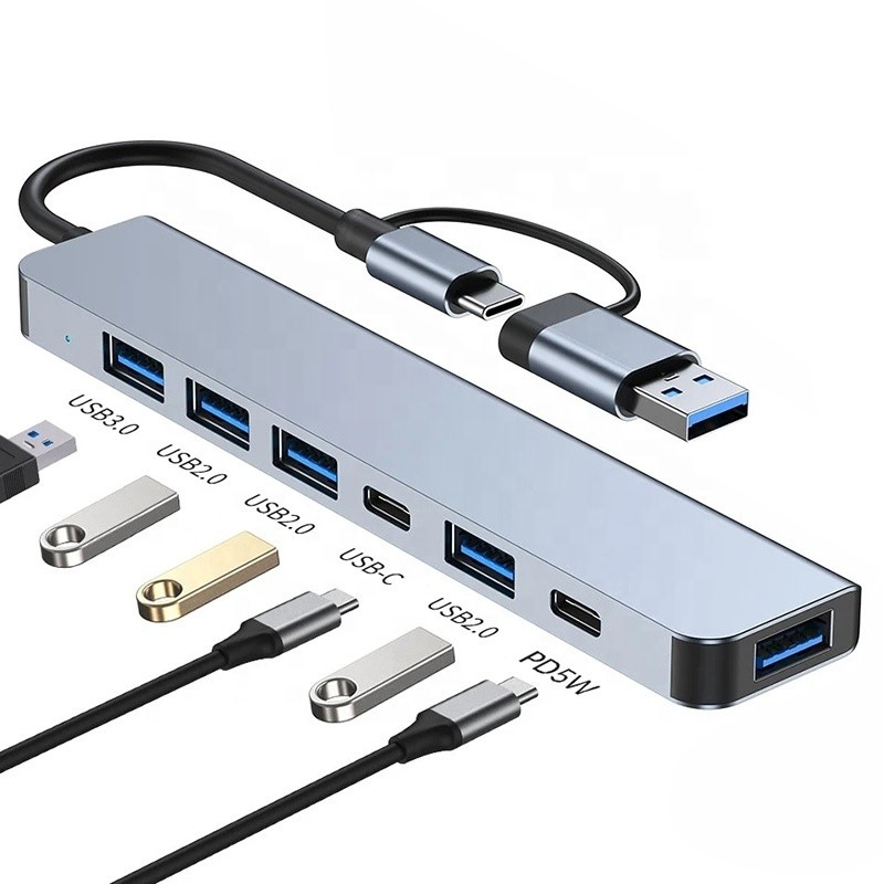 آلیاژ آلومینیوم 7 در 1 USB Splitter برای لپ تاپ کامپیوتر رومیزی قابل قبول OEM / ODM