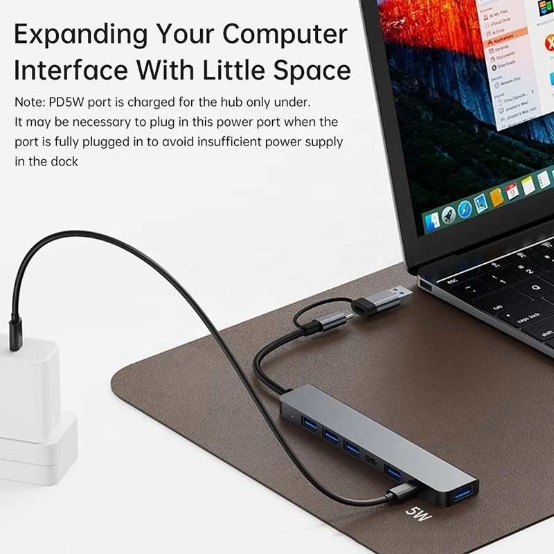 آلیاژ آلومینیوم 7 در 1 USB Splitter برای لپ تاپ کامپیوتر رومیزی قابل قبول OEM / ODM
