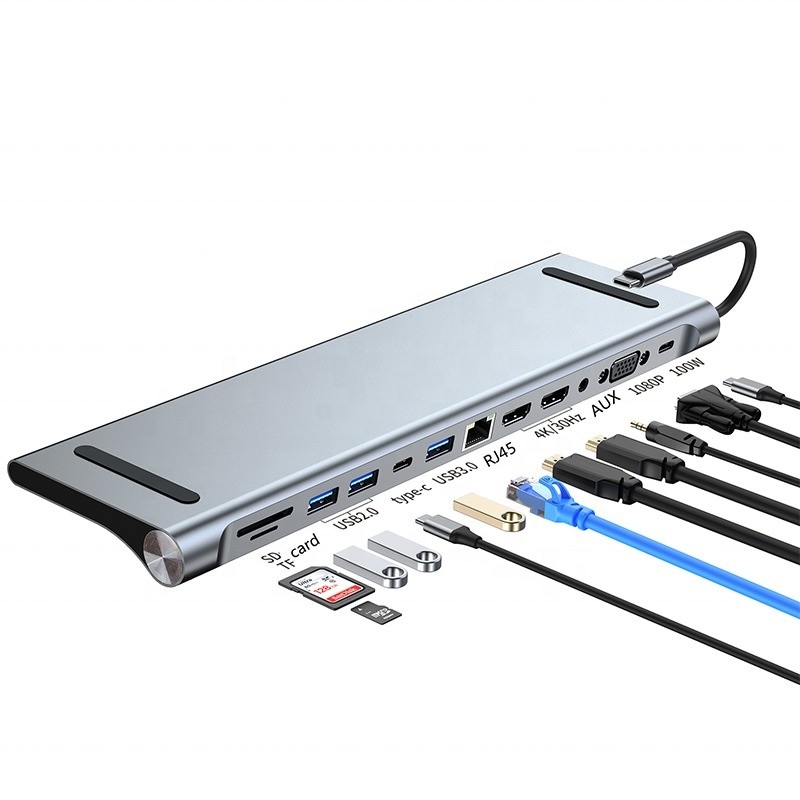 12 در 1 USB-C Type-C Docking Station برای انتقال داده های شارژ و عملکرد اسپیکر