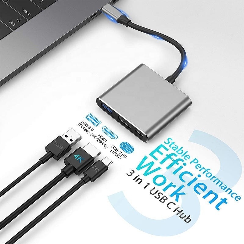 3-in-1 USB C Type C Multi-function Hub به USB-C PD کابل مبدل آداپتور USB 3.0
