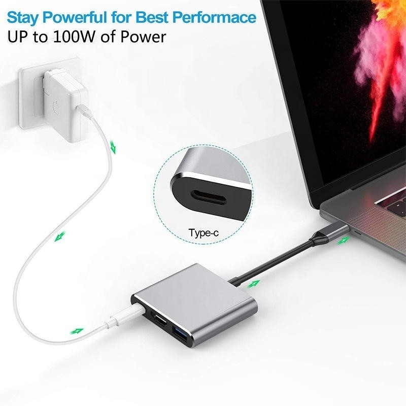 3-in-1 USB C Type C Multi-function Hub به USB-C PD کابل مبدل آداپتور USB 3.0