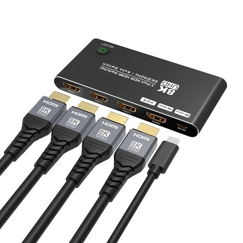 8K HDMI Switch 3 در 1 Out پشتیبانی 3 HDMI Input 8K 60Hz 4K 120Hz تکنولوژی پیشرفته