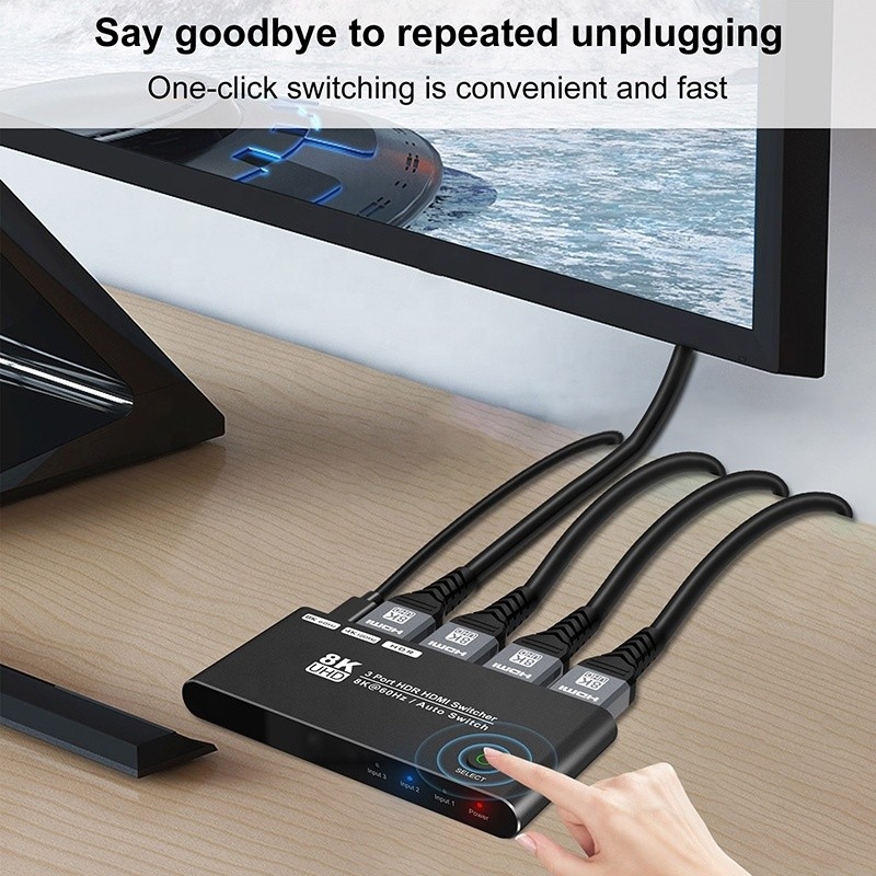 8K HDMI Switch 3 در 1 Out پشتیبانی 3 HDMI Input 8K 60Hz 4K 120Hz تکنولوژی پیشرفته
