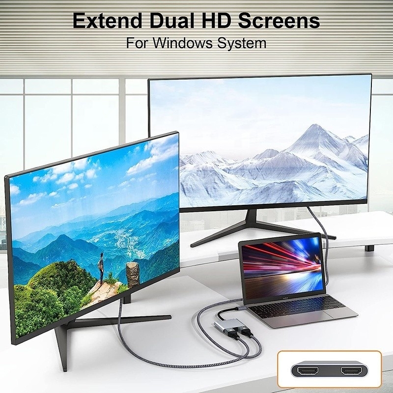 نوع C مرد به دو HDMI زن Thunderbolt 3 USB-C Multi-Monitor Adapter Cable 4K 30Hz