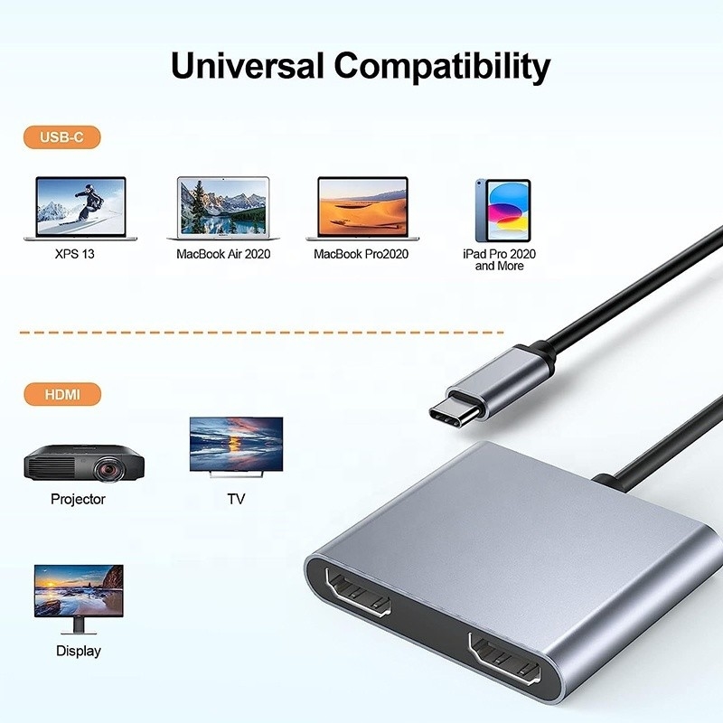نوع C مرد به دو HDMI زن Thunderbolt 3 USB-C Multi-Monitor Adapter Cable 4K 30Hz
