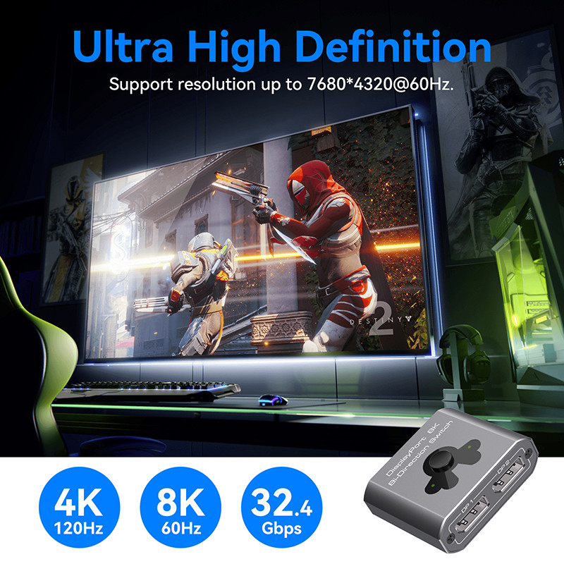 8K60Hz Port Switcher برای کار آسان و تغییر DP 1.4 با عملکرد بالا