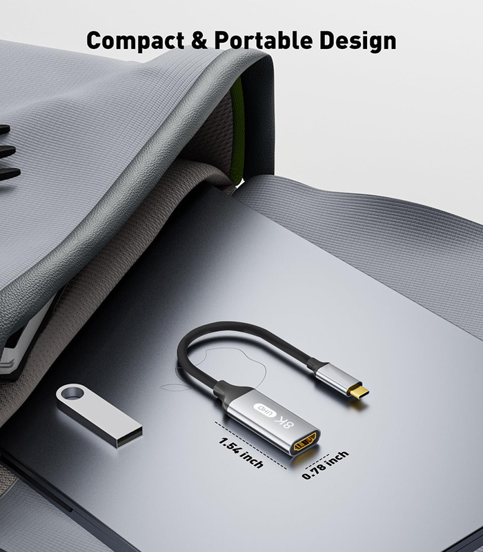 طول سفارشی USB-C خاکستری به HDMI 2.1 آداپتور 8K 60Hz برای سرعت USB Type C 3.1 لپ تاپ
