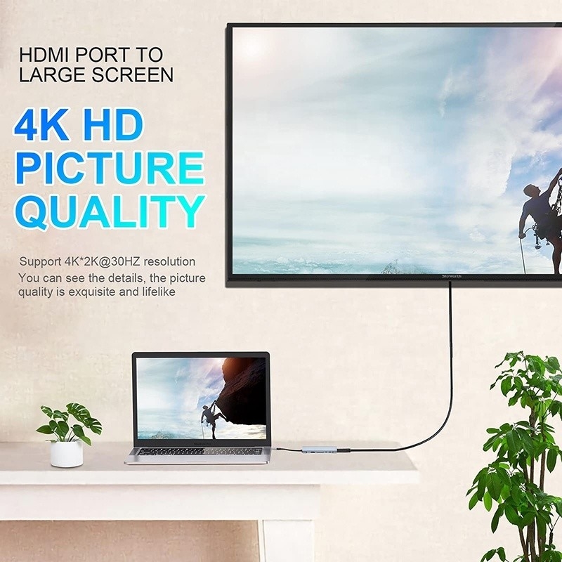 دوک هاب USB C چند منظوره با خواننده کارت SD TF Gigabit RJ45 Ethernet HDMI VGA USB 3.0