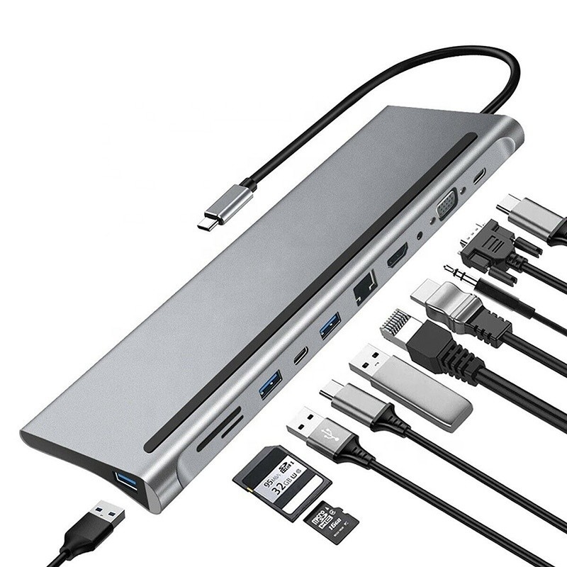 11 در 1 Multiport USB C USB-C Type-C PD 4K HDTV Hub Adapter Docking Station با RJ45