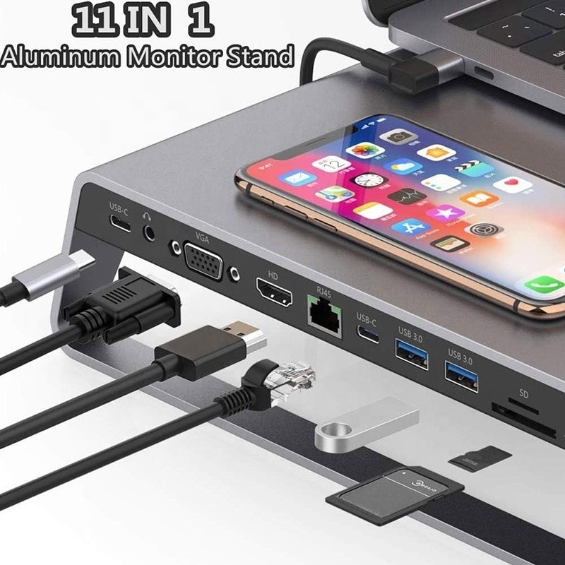 TYPE-C مرد 11 در 1 هاب کامپیوتر لپ تاپ آداپتور ایستگاه اتصال با 1000Mbps RJ45 و USB-C PD