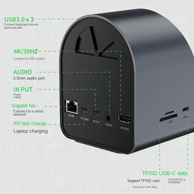 USB 3.1 10 در 1 هاب ایستگاه اتصال چند پورت نوع C با گیگابیت اترنت و 4K HD HDMI