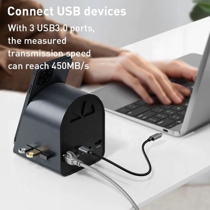 USB 3.1 10 در 1 هاب ایستگاه اتصال چند پورت نوع C با گیگابیت اترنت و 4K HD HDMI