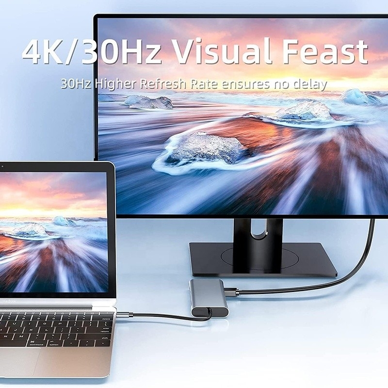 USB C Type C 10 در یک ایستگاه اتصال با 4K HDTV VGA Lan RJ45 USB3.0 Card Reader PD
