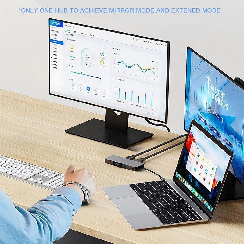 10 در 1 هاب USB C به دو HDMI 4K 60Hz آداپتور Dock با USB 3.0 اترنت RJ45 1000Mbps