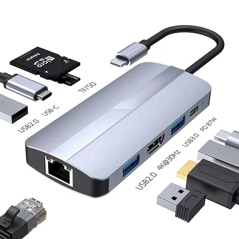 مک نوت بوک 9 در 1 نوع C USB-C هاب با HDTV چند پورت آداپتور ایستگاه اتصال