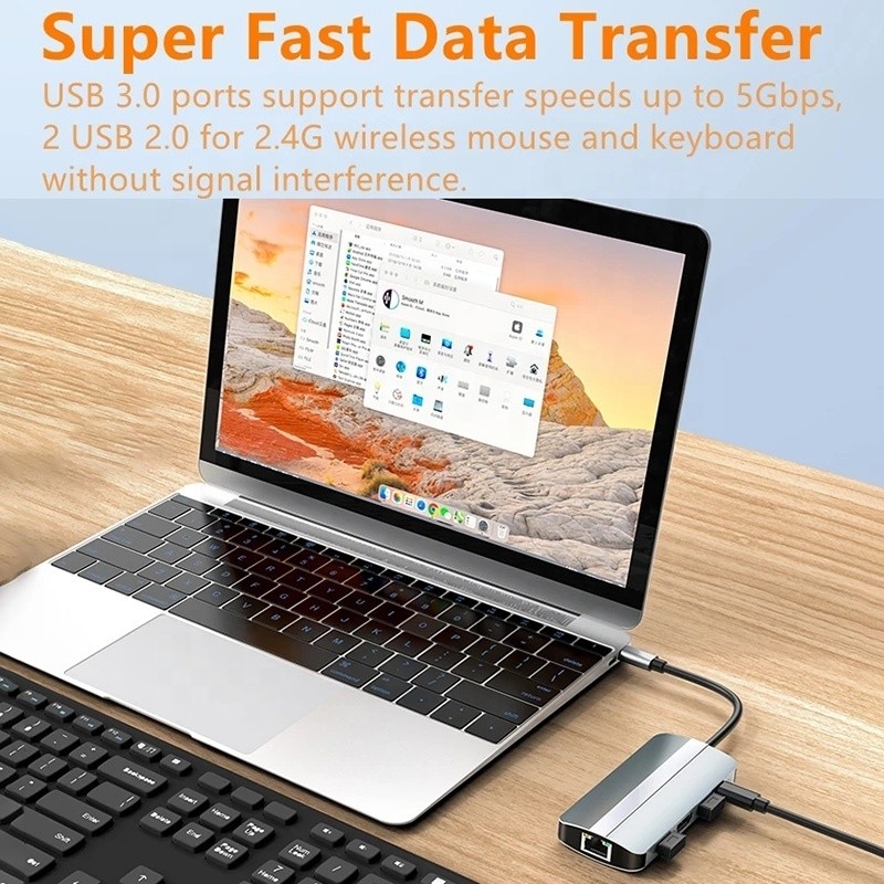 مک نوت بوک 9 در 1 نوع C USB-C هاب با HDTV چند پورت آداپتور ایستگاه اتصال