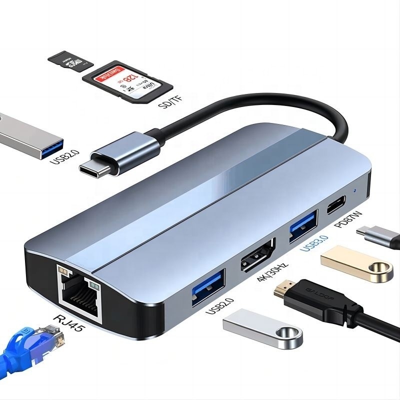 USB Type C Hub Multiport Dock Station با عملکرد شبکه شارژ انتقال ویدیو