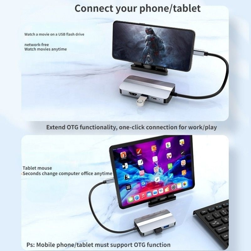 USB Type C Hub Multiport Dock Station با عملکرد شبکه شارژ انتقال ویدیو