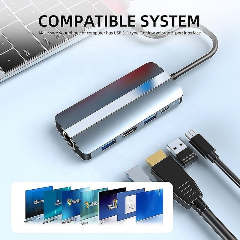 USB Type C Hub Multiport Dock Station با عملکرد شبکه شارژ انتقال ویدیو