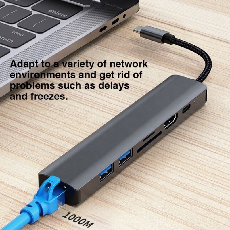 خاکستری 7 در 1 USB C Type C Hub با 1000M RJ45 گیگابیت اترنت 4K HDMI PD 100W آداپتور