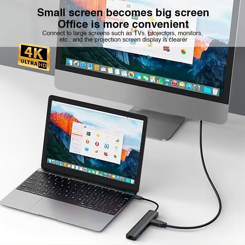 خاکستری 7 در 1 USB C Type C Hub با 1000M RJ45 گیگابیت اترنت 4K HDMI PD 100W آداپتور