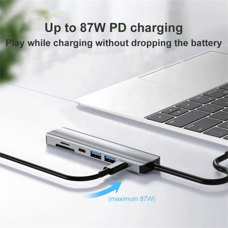خاکستری 7 در 1 USB C به HDMI هاب هاب با خواننده کارت SD TF SD / TF