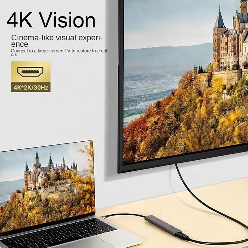 خاکستری 7 در 1 USB C به HDMI هاب هاب با خواننده کارت SD TF SD / TF