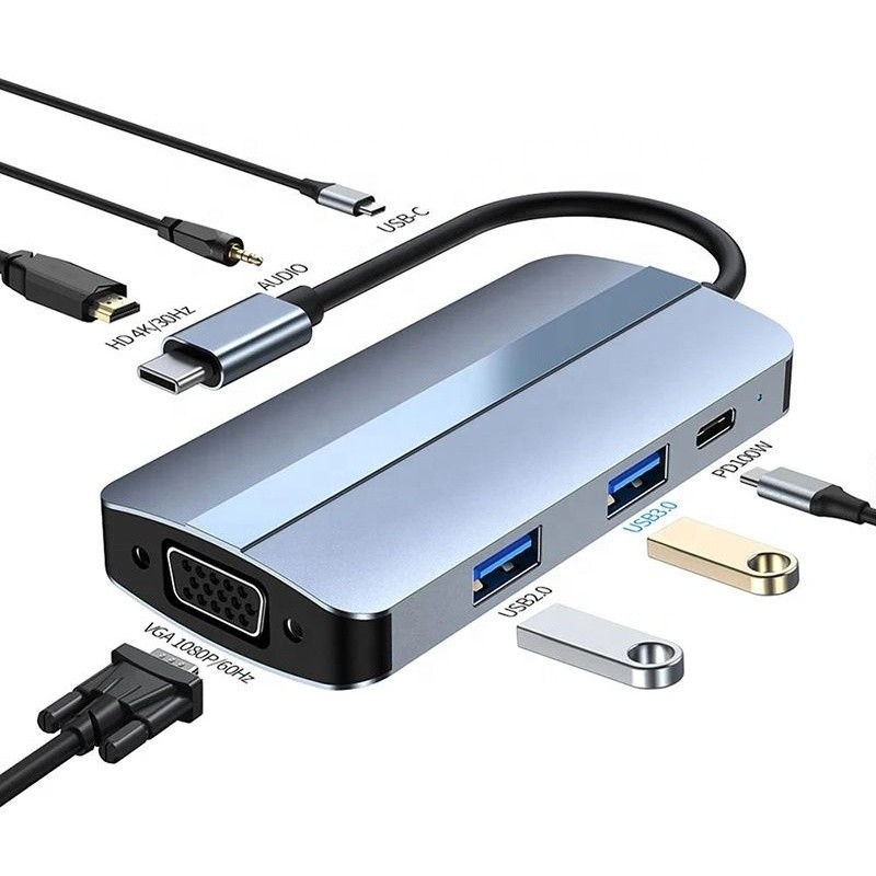 11 در 1 هاب USB-C نوع C به HDMI USB3.0 USB2.0 SD TF هاب آداپتور با کارت خوان