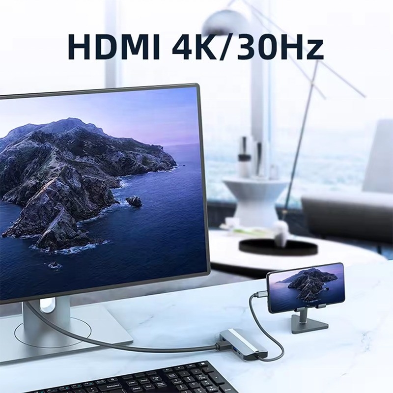 7 در 1 USB C USB-C Hub برای مک بوک خاکستری HDMI USB 3.0 USB2.0 RJ45 SD / TF کارت خوان PD خروجی
