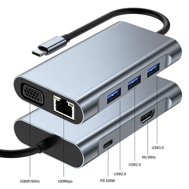 11 در 1 هاب USB-C نوع C به HDMI USB3.0 USB2.0 SD TF هاب آداپتور با کارت خوان