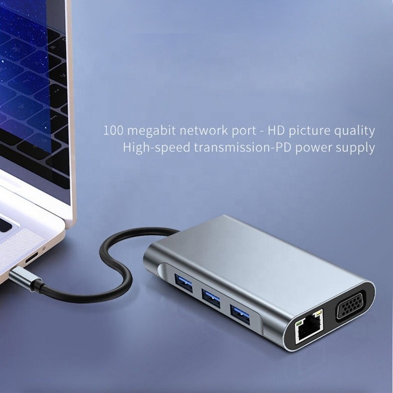 ایستگاه اتصال 7 در 1 USB Type C با HDTV HDMI VGA USB RJ45 و انتقال سریع داده