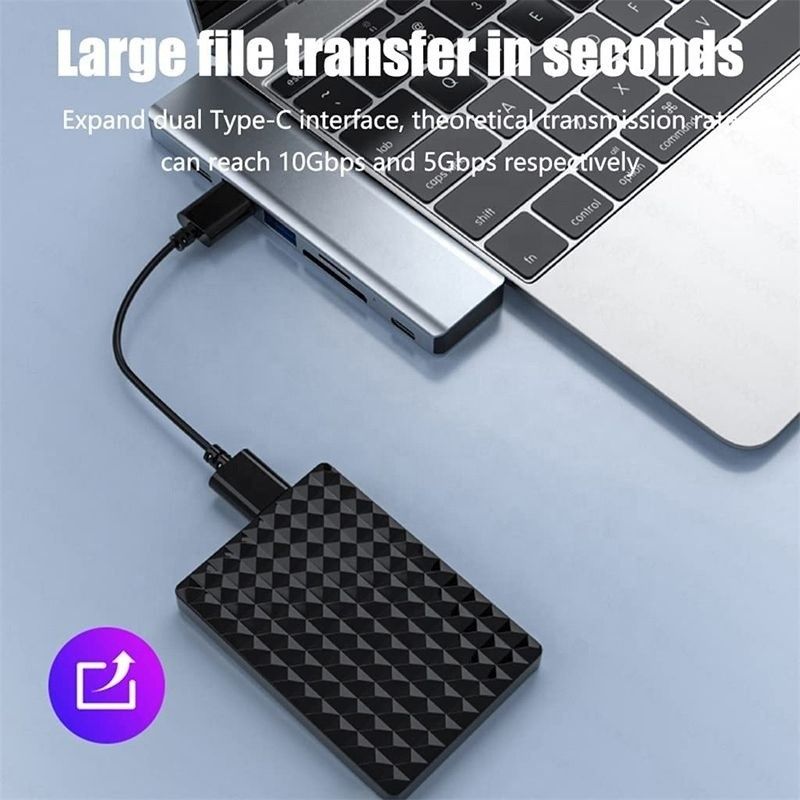 USB Type C 7-In-1 Multiport Dock Hub Adapter با خروجی HDMI USB 3.0 USB 2.0 SD/TF PD