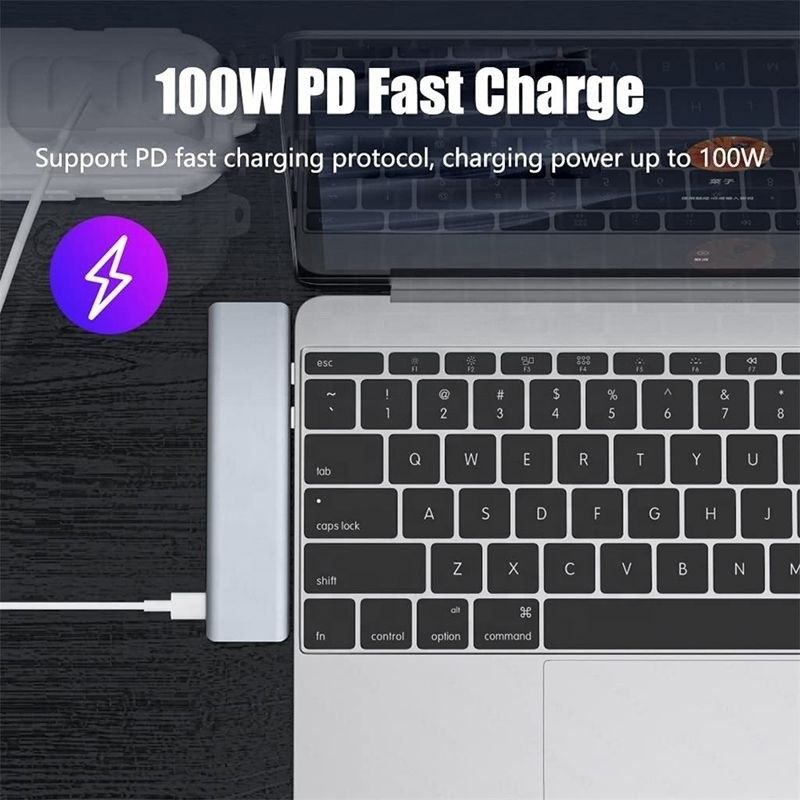 USB Type C 7-In-1 Multiport Dock Hub Adapter با خروجی HDMI USB 3.0 USB 2.0 SD/TF PD