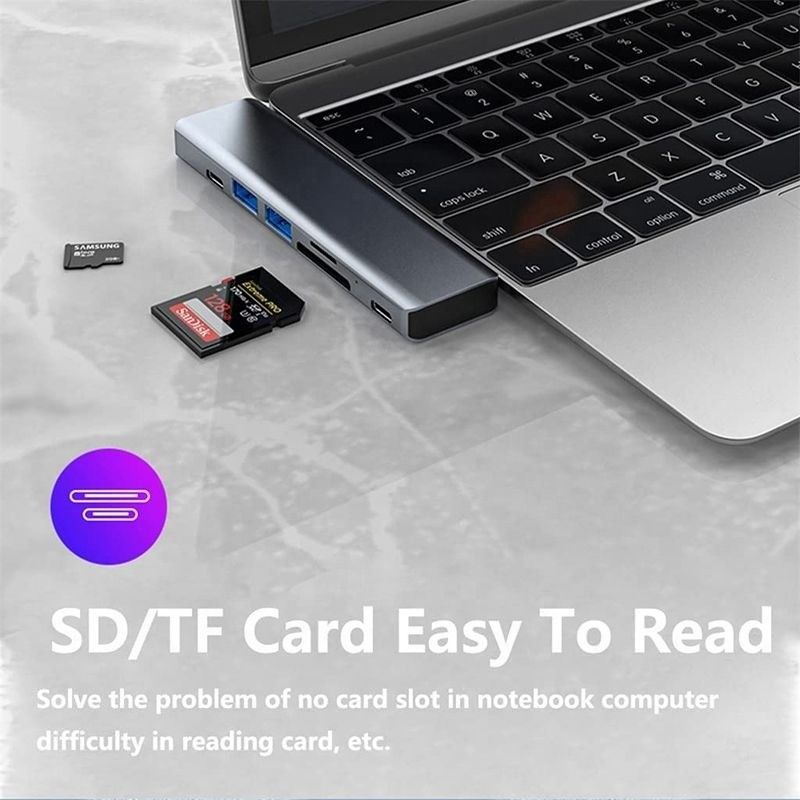 USB Type C 7-In-1 Multiport Dock Hub Adapter با خروجی HDMI USB 3.0 USB 2.0 SD/TF PD