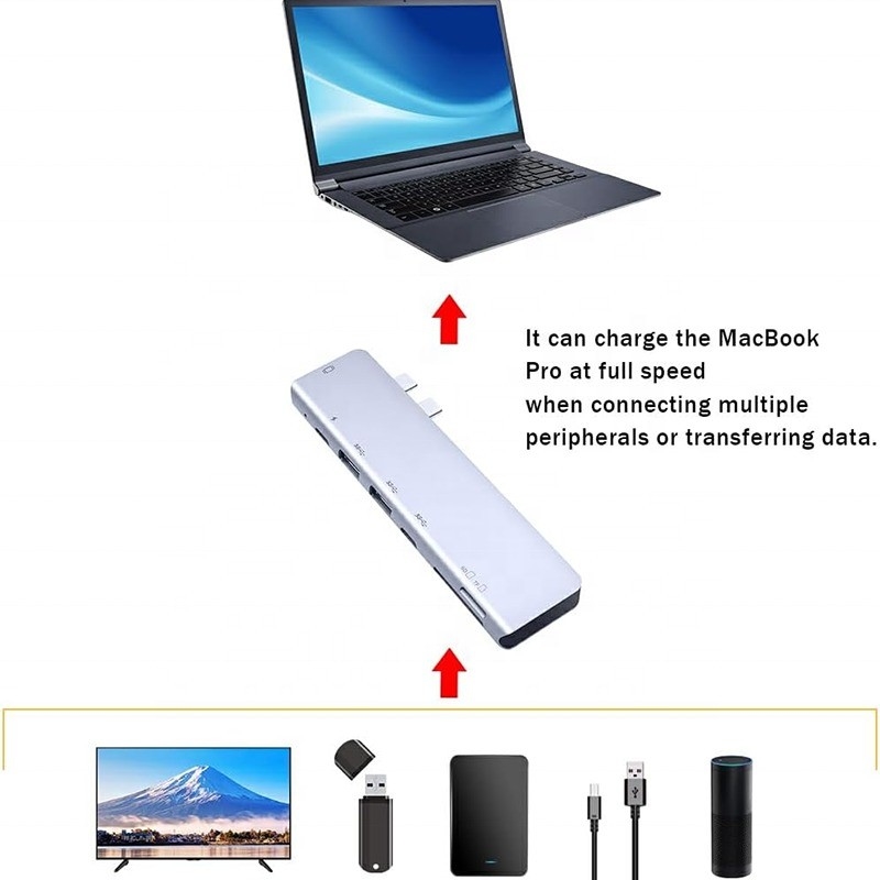 USB Type C 4K 30Hz HDMI USB 3.0 TF SD Adapter Hub Docking Station برای مک بوک پرو