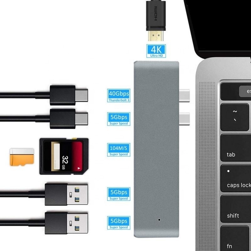 ایستگاه اتصال 7-در-2 هاب با ورودی دوگانه نوع C و نوع رابط USB 3.1