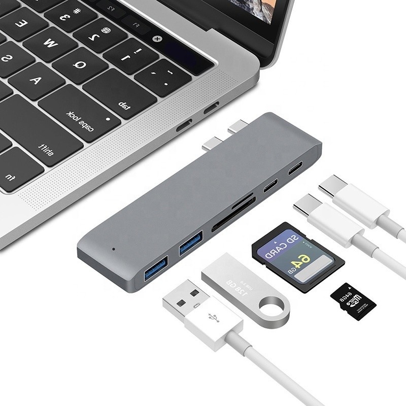 آداپتور هاب 6 در 1 نوع C با خروجی SD / TF 2 * USB3.0 2 * USB-C