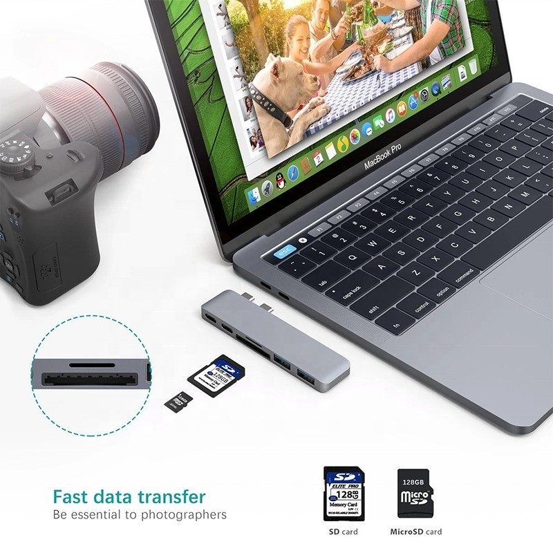 آداپتور هاب 6 در 1 نوع C با خروجی SD / TF 2 * USB3.0 2 * USB-C