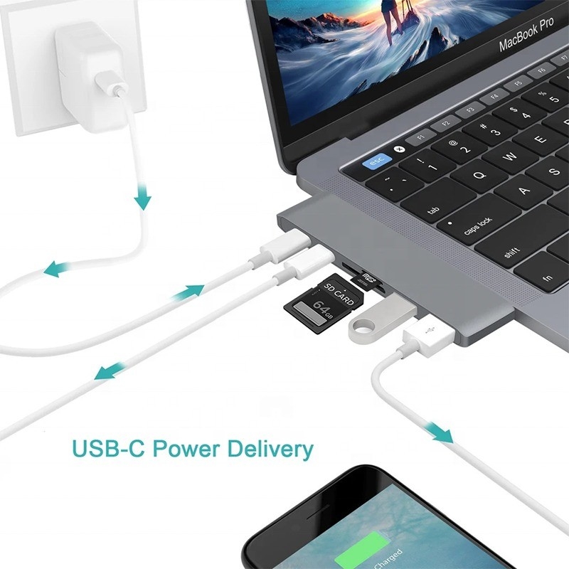 آداپتور هاب 6 در 1 نوع C با خروجی SD / TF 2 * USB3.0 2 * USB-C
