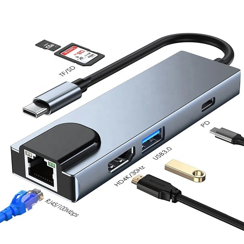 ایستگاه اتصال USB C PD خاکستری برای عملکرد شارژ لپ تاپ انتقال داده و خروجی ویدئو