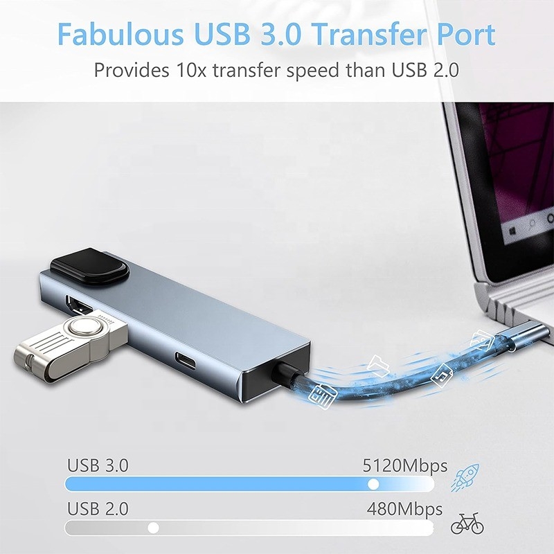 ایستگاه اتصال USB C PD خاکستری برای عملکرد شارژ لپ تاپ انتقال داده و خروجی ویدئو