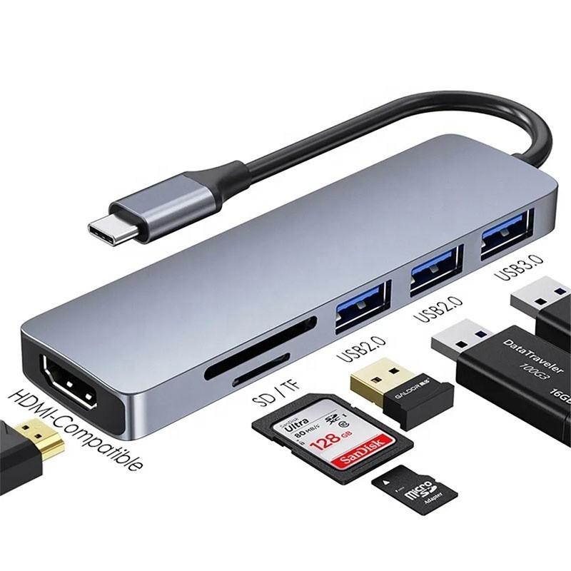 6-in-1 Multiport Laptop Docking Station با 4K HD HDMI HDTV USB 3.0 SD TF کارت خوان