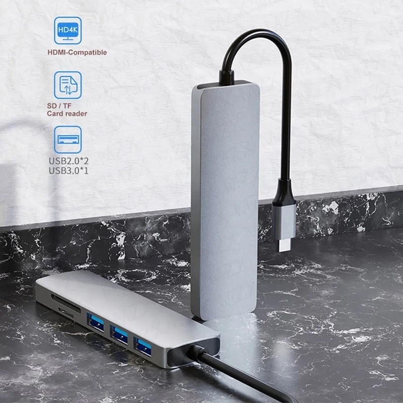 6-in-1 Multiport Laptop Docking Station با 4K HD HDMI HDTV USB 3.0 SD TF کارت خوان